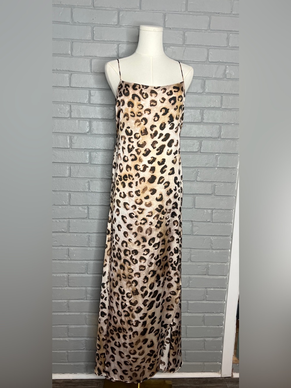 NWT Zara Leopard Animal Print Slip Spaghetti Strap Lightweight Satin Maxi Dress